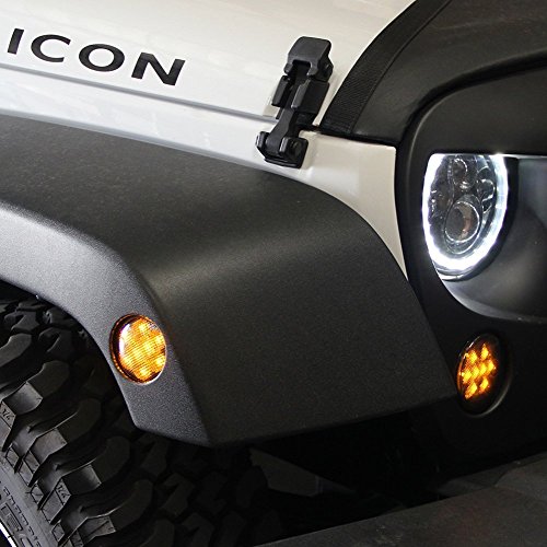 LED Side Maker Lights for Jeep Wrangler JK Amber Front Fender Flares Parking Turn Lamp Bulb Indicator Lens