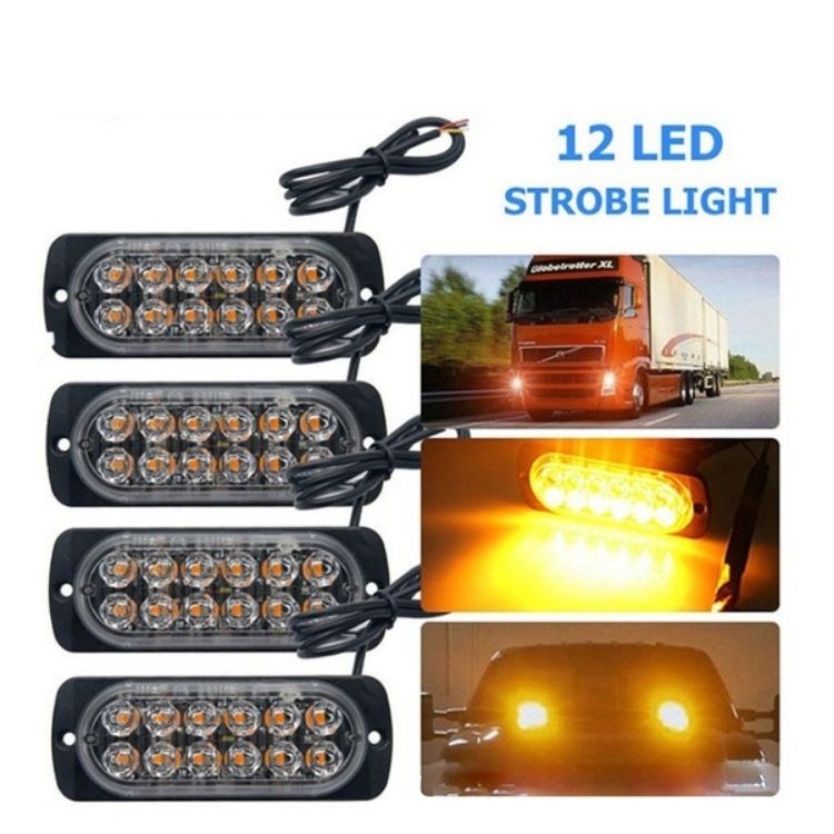 12 LED Strobe Lights – Set Of 4 Super Bright Hazard Emergency Warning For Car, Truck, Motorcycle (White Or Amber Or Green)