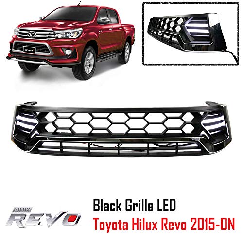 Black Grille Grill LED Daytime Running Light Toyota Hilux Revo M70 2015 2016 17 - Image 2