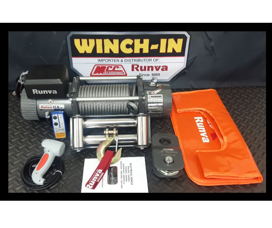 12000LBS – RUNVA WINCH 12V WITH STEEL CABLE (12 000LBS = 5 443KG) – IP67 MOTOR – RW12000C