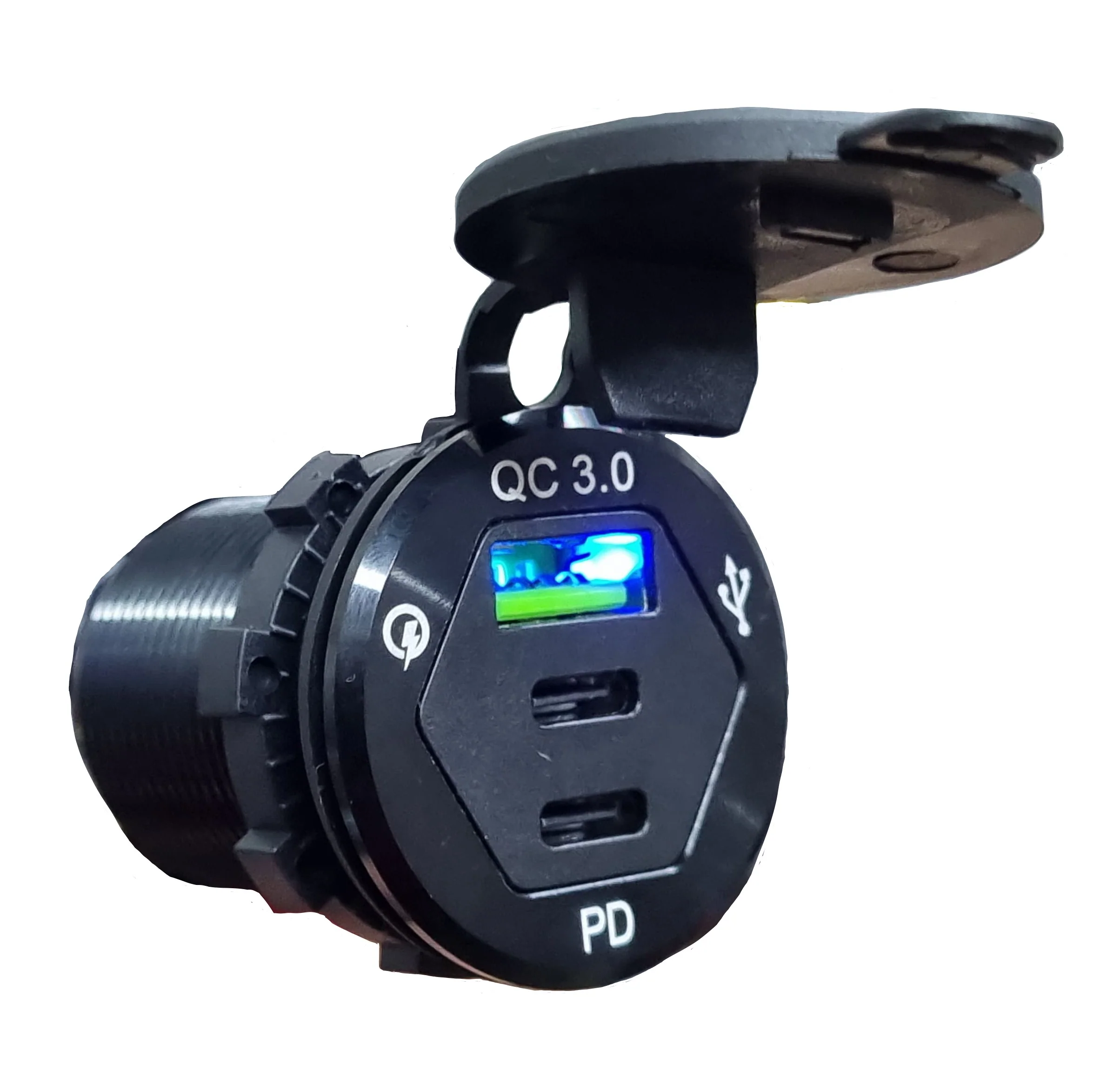 QC3.0 USB & Dual PD Type C Ports Blue LED