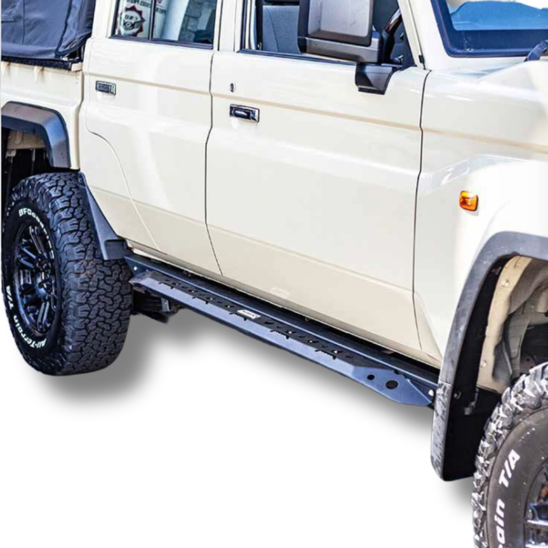 Land Cruiser LC79 Rocksliders 2.8l & V8 Single Cab (2004-Present) (Silver Step Plates) - Gobi X - TOY1017 - Image 2